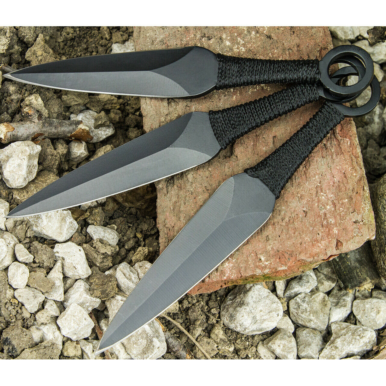 3 Pc Tactical Metal 6.5" Throwing Knife Set W/ Sheath Combat Kunai Ninja Case