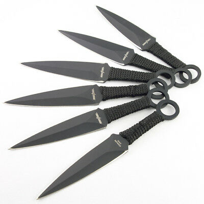 6 Pc Tactical Metal Throwing Knife Set W/ Sheath Combat Kunai Ninja Knives Case